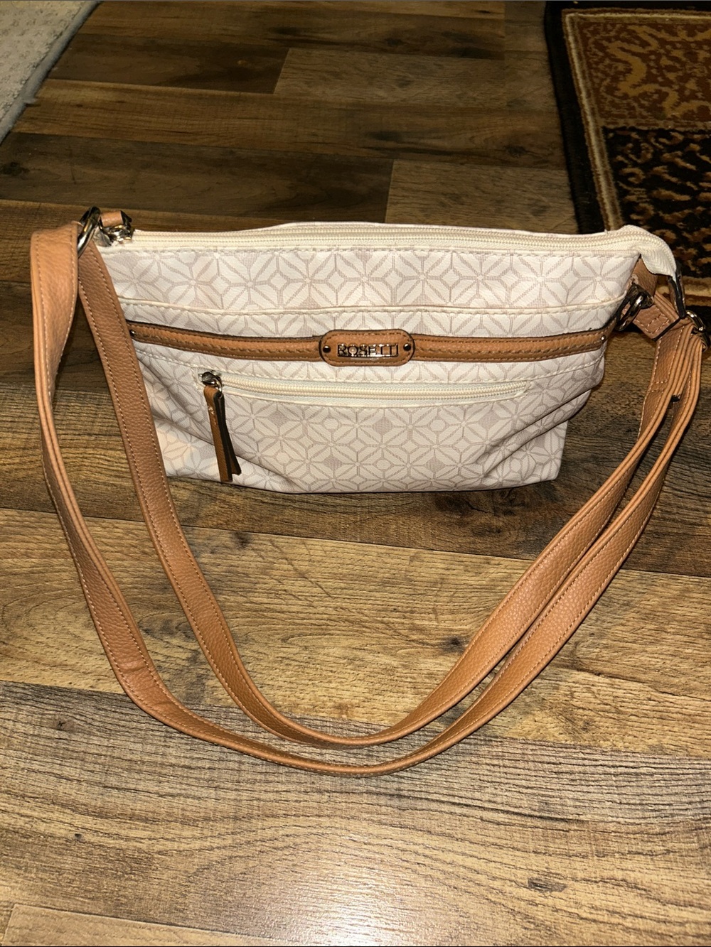 Relic Cream Patterned Crossbody with Tan Trim